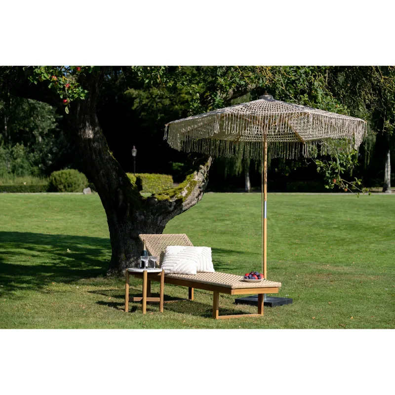 Martos Sonnenschirm Strickschirm Baumwolle Holzstange Beige Ø250 cm Luxus
