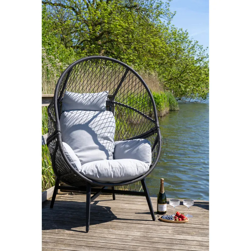Rosario Rattan Lounge-Sessel Polyrattan Schwarz Inkl. Kissen