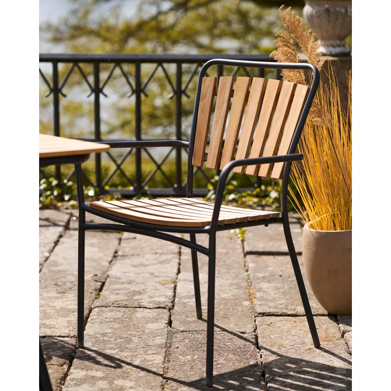 Cleveland Esszimmerstuhl 4er Set Teakholz/Metall Natur/Schwarz Stapelbar