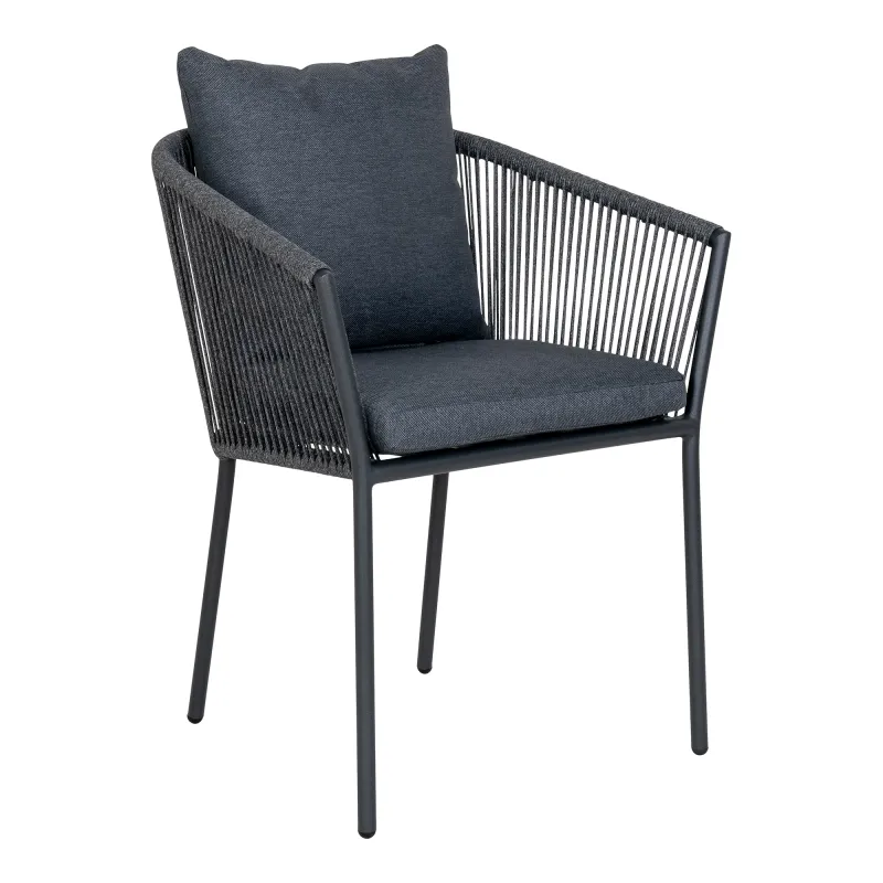 Salerno Esszimmerstuhl 4er Set Aluminium/Polyester Dunkelgrau Inkl. Kissen Salerno Esszimmerstuhl, 4er Set, Dunkelgrau, Aluminium, inkl. Kissen. Komfortabel für Schweizer Aussenbereiche.