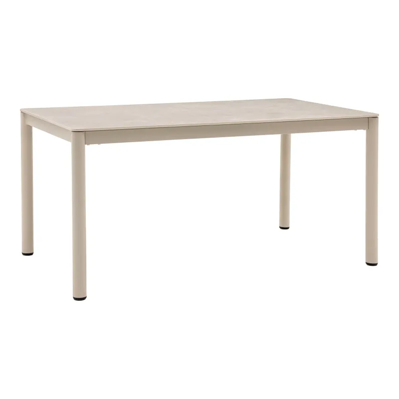 Alcudia Esstisch Aluminium/Sinterstein Sand 90x160x74 cm Rechteckiger Alcudia Esstisch, Sand, Aluminium/Sinterstein, 90x160x74cm. Modern für Schweizer Gärten.