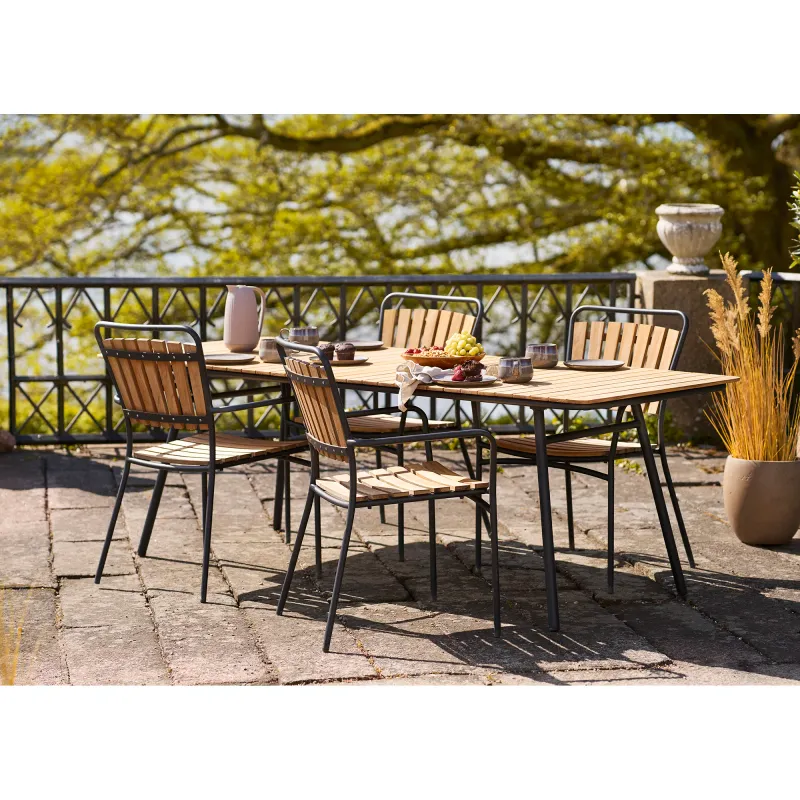 Cleveland Esstisch Teakholz Natur Schwarz Metall 90x220x74 cm FSC®