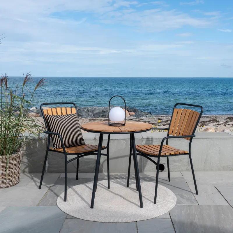 Cleveland Bistro Tisch Teakholz Natur Schwarz Metall Ø70x74 cm