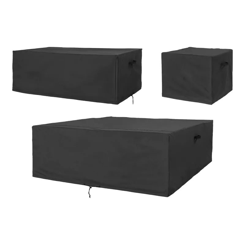 Luxushülle Abdeckung Gartenmöbel 3er-Set Polyester Schwarz Wasserabweisend Luxuriöse Abdeckung für Modulmöbel, 3er-Set, schwarz, wasserabweisend. Optimaler Schutz für Schweizer Gartenmöbel.