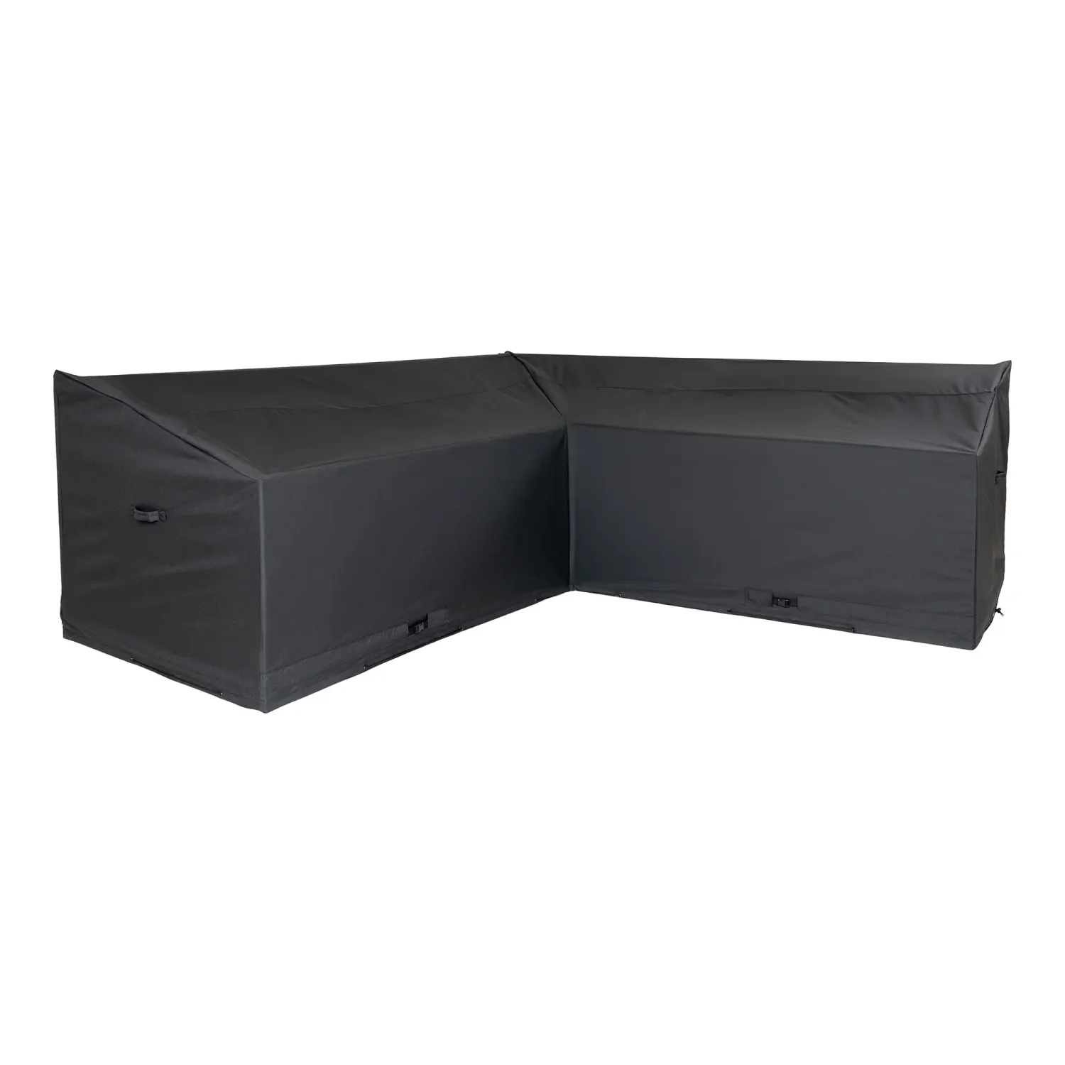 Luxushülle Abdeckung Eck-Gartenmöbel Polyester Schwarz Wasserabweisend H65/90 x B100 x L195/252 cm Luxuriöse Abdeckung für Eck-Gartenmöbel, schwarz, wasserabweisend, anpassbare Länge. Schutz für Schweizer Gartenmöbel.