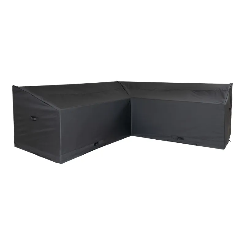 Luxushülle Abdeckung Eck-Gartenmöbel Polyester Schwarz Wasserabweisend H65/90 x B100 x L195/252 cm Luxuriöse Abdeckung für Eck-Gartenmöbel, schwarz, wasserabweisend, anpassbare Länge. Schutz für Schweizer Gartenmöbel.