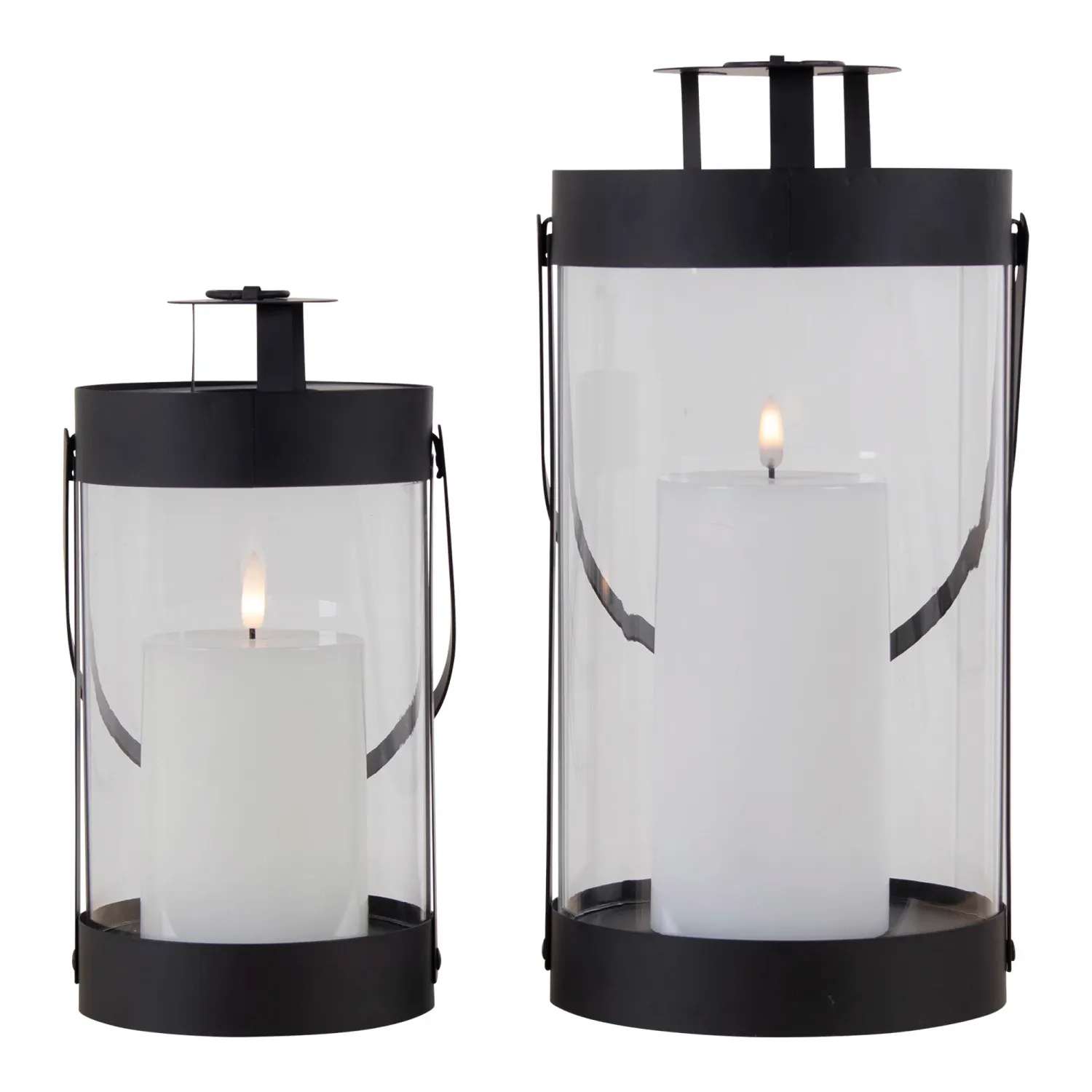 Bondi-Laternen 2er-Set Stahl/Glas Schwarz 2er-Set Bondi-Laternen, Stahl/Glas, schwarz, ø12x24cm, ø15x32cm. Stimmungsvolle Beleuchtung für Schweizer Zuhause.