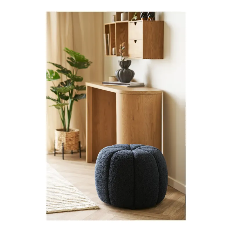 Paisley-Pouf Marineblau Teddy Ø48x38 cm
