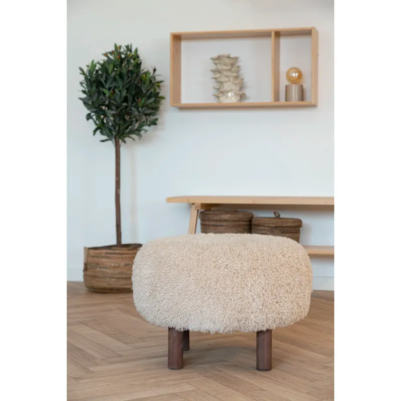 Inverness Pouf Hellbraun Kunstfell Ø50x36 cm