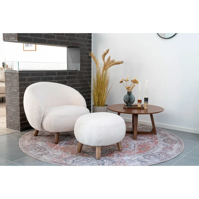 Savona Fussstütze Kunstlammfell Weiss Walnussoptik 56x47x41,5 cm