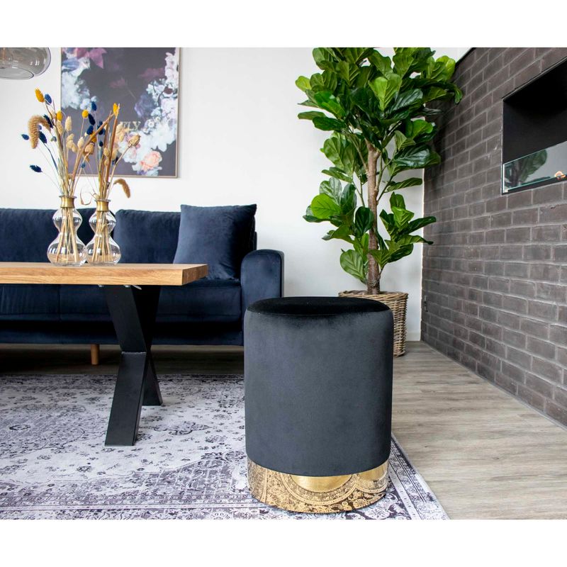 Gamby Pouf Samt Schwarz Messingfarbener Sockel Ø34x43 cm
