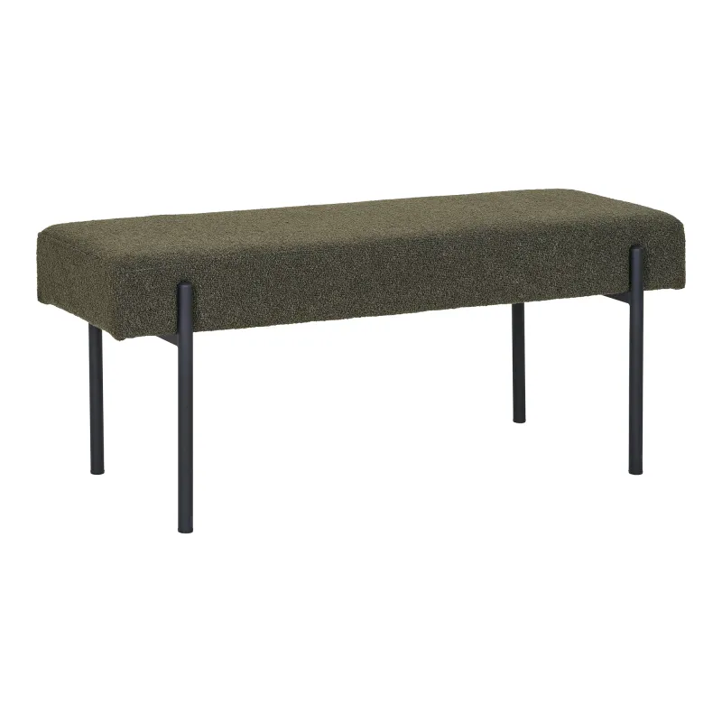 Swindon Bank Bouclé Dunkelgrün Schwarz Beine 100x36x42,5 cm Swindon Bench, dunkelgrün, Bouclé, schwarze Beine, 100x36x42,5cm. Stilvoll für Schweizer Zuhause.