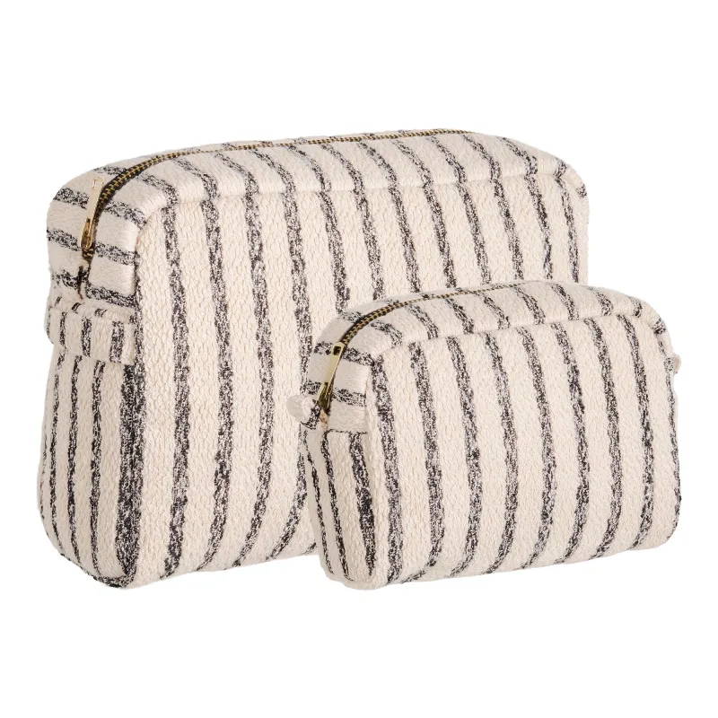 2er-Set Nador Nécessaire, Toilettenbeutel, sandfarben gestreift, Polyester. Praktisch für Schweizer Reisen.
