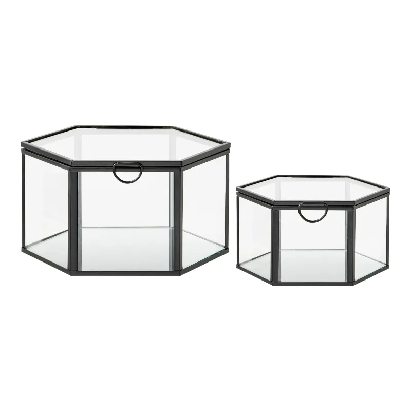 2er-Set Torpe Box Schachtel, Glas/Metall, transparent/schwarz. Elegante Aufbewahrung für Schweizer Zuhause.