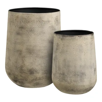2er-Set Hou Dekorativer Blumentopf, Metall, antikbeige. Einzigartig für Ihr Schweizer Zuhause.