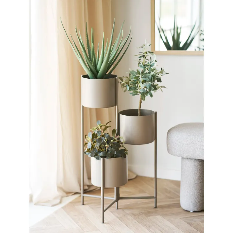 3er Set-Blumentopf, Blumentreppe, Stahl, braun, 22,5x23x75,5cm.