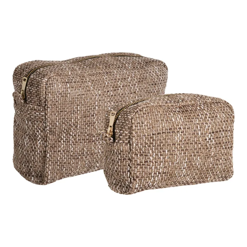 2er-Set Safi Nécessaire, Toilettenbeutel, braun-meliert, Polyester. Praktisch für Schweizer Reisen.