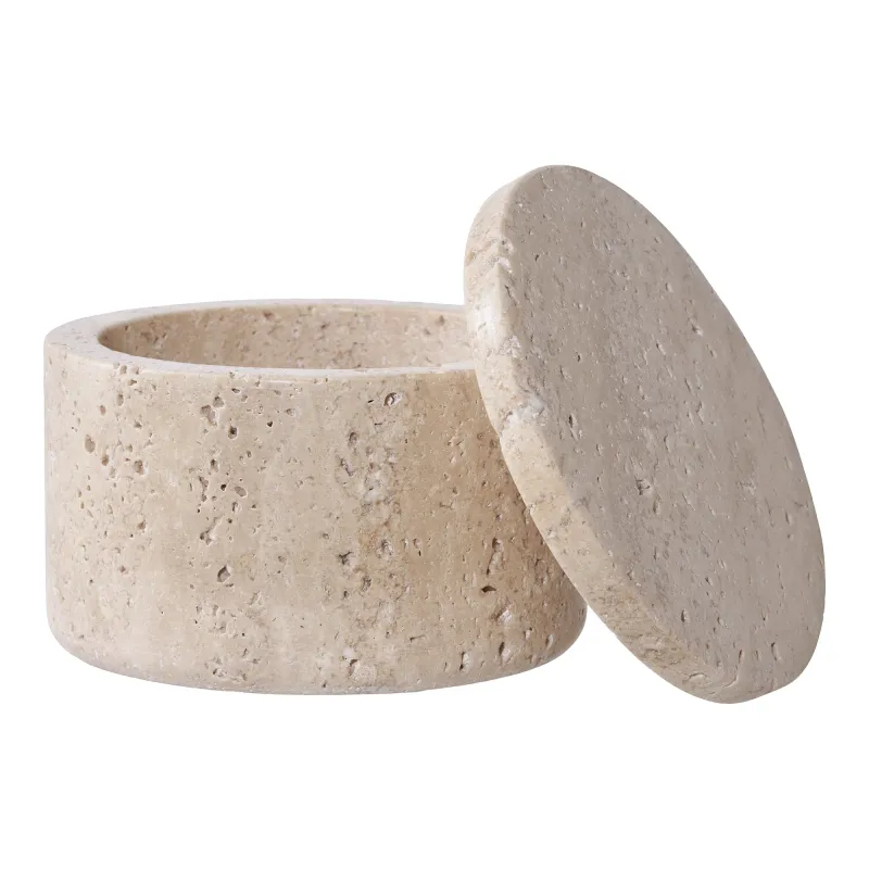 Aufbewahrungsgefäss, Schale mit Deckel, Travertin, natur, Ø10x6,5cm. Einzigartig für Schweizer Zuhause
