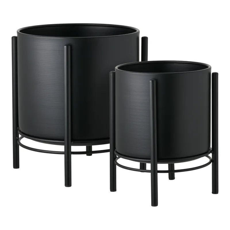Blumentopf 2er-Set Stahl Schwarz 2er-Set Blumentopf, Stahl, schwarz, ø19x28cm, ø25x29cm. Modern für Schweizer Zuhause.