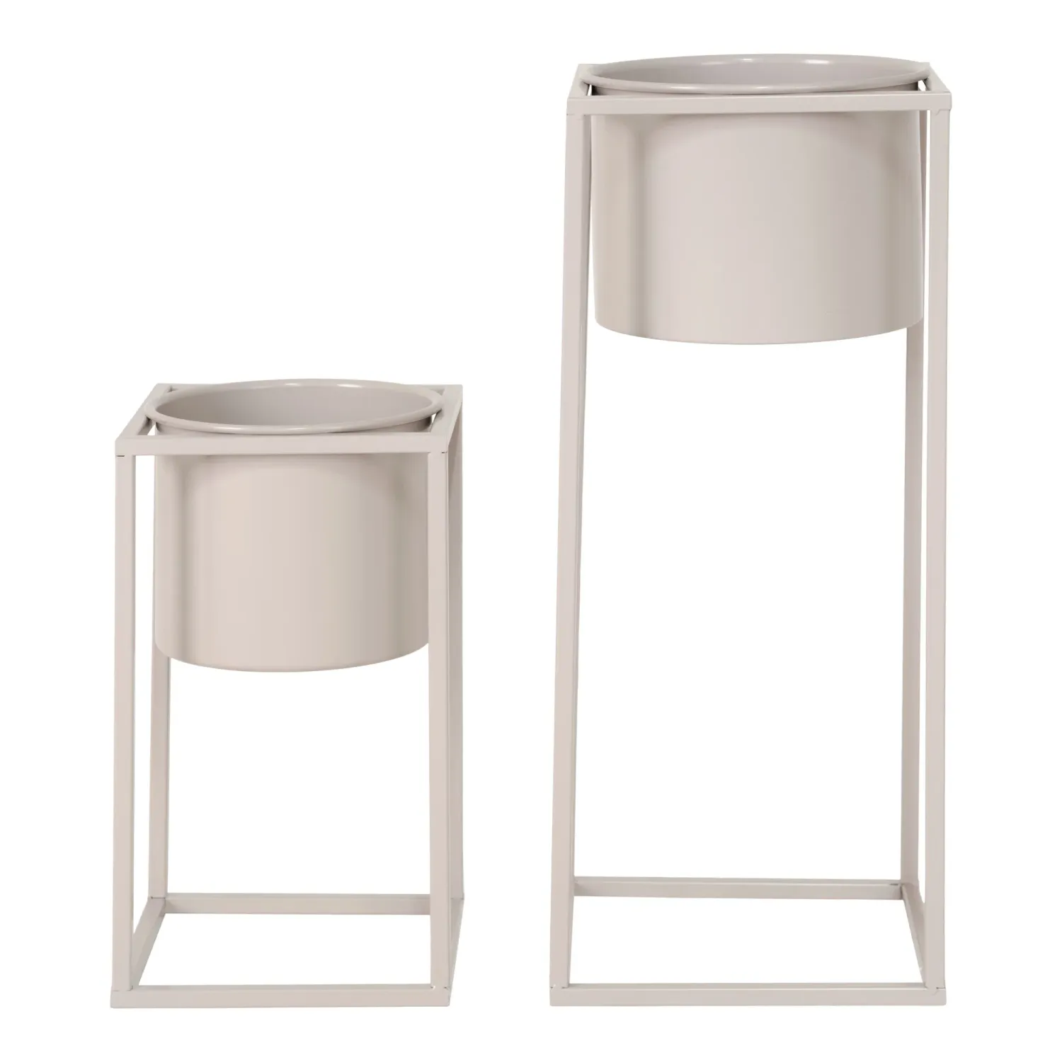 2er-Set Marla Blumentöpfe, Blumenständer, Stahl, beigegrau, 17x17x31cm, 19,5x19,5x50,5cm. Modern für Schweizer Zuhause.