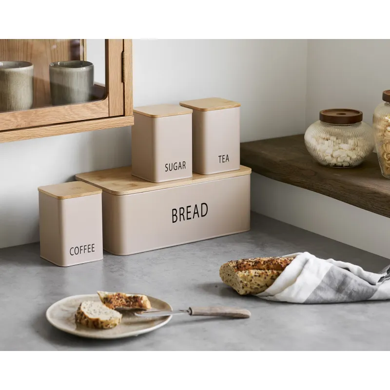 Tula Brotkasten 3 Dosen 4er-Set Metall/Bambus Beige