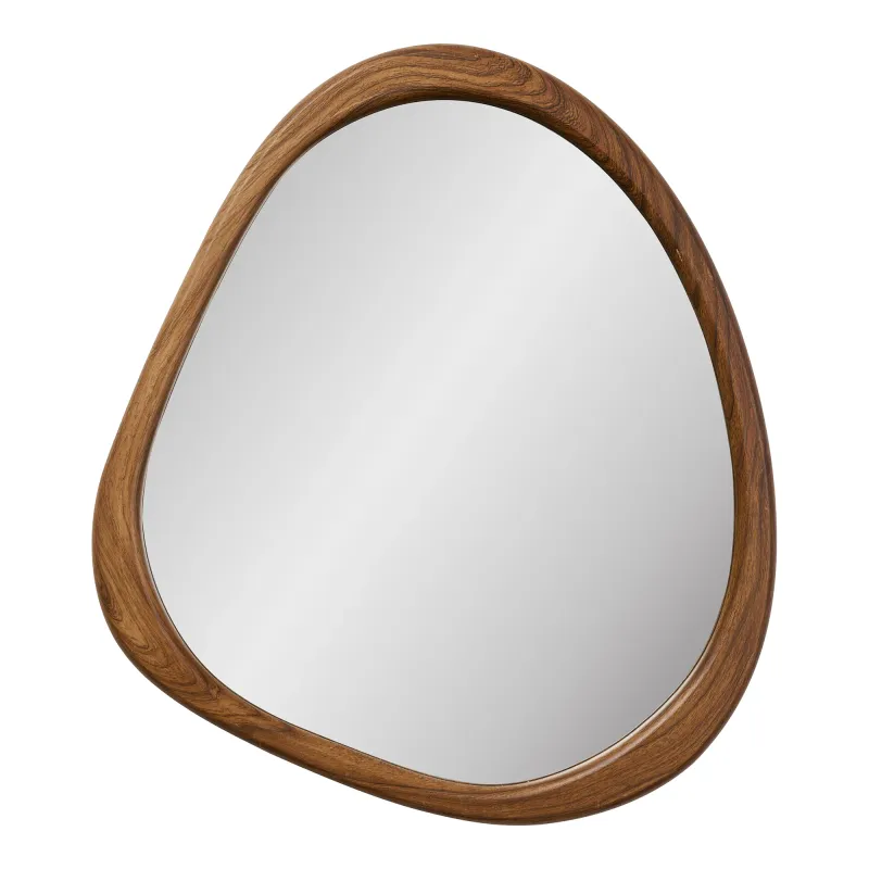 Luxon-Spiegel, Wandspiegel, organische Form, Holzoptik, 44x48cm. Modern für Ihr Schweizer Zuhause.