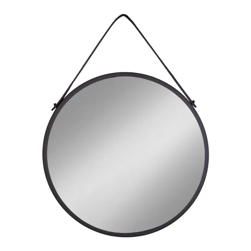 Trapani-Spiegel, Stahl/Kunstleder, schwarz, ø60cm. Modern für Schweizer Zuhause.