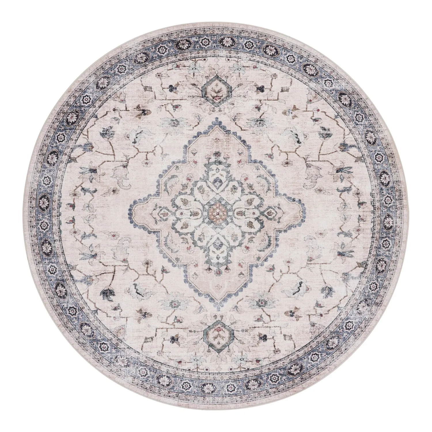 Havana-Teppich Rund Cremeweiss/Beige/Staubblau Ø200 cm Havana-Teppich, cremeweiss/beige/staubblau, Ø200cm. Stilvoll für Schweizer Wohnräume.