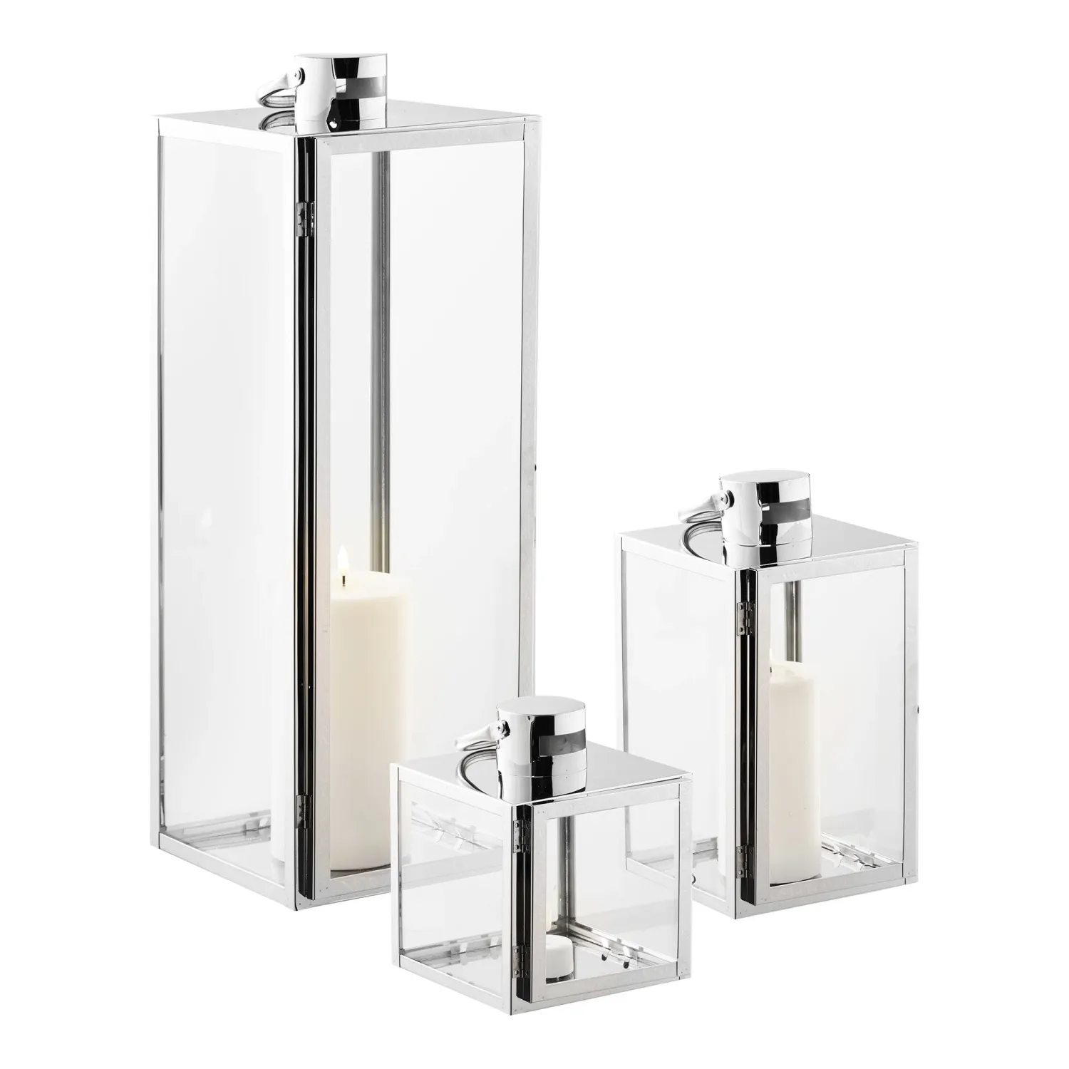 Pota Laternen Kerzenhalter 3er-Set Glas/Metall Silberfarben Pota Laternen, Kerzenhalter, Glas/Metall, silberfarben, 3er-Set. Stilvoll für Schweizer Zuhause.