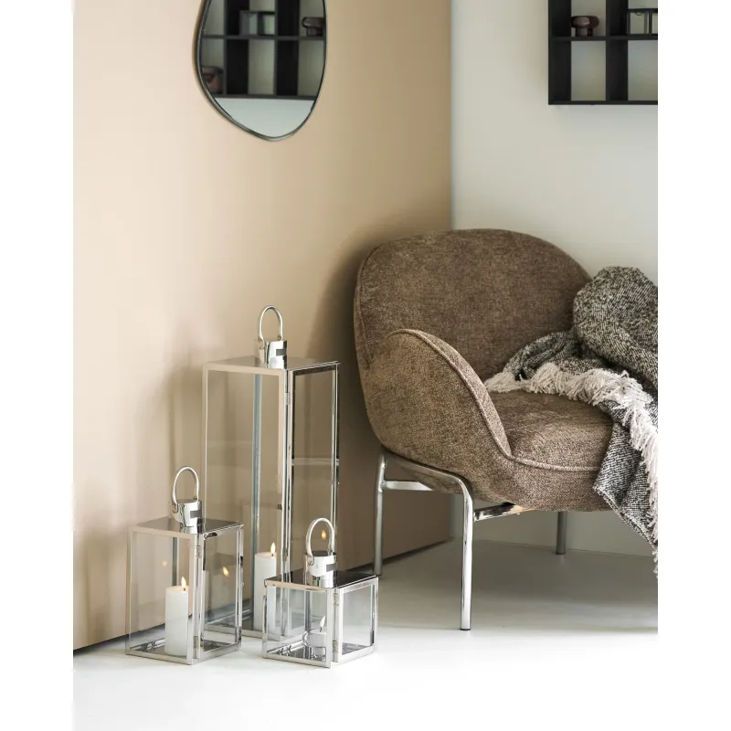 Pota Laternen Kerzenhalter 3er-Set Glas/Metall Silberfarben