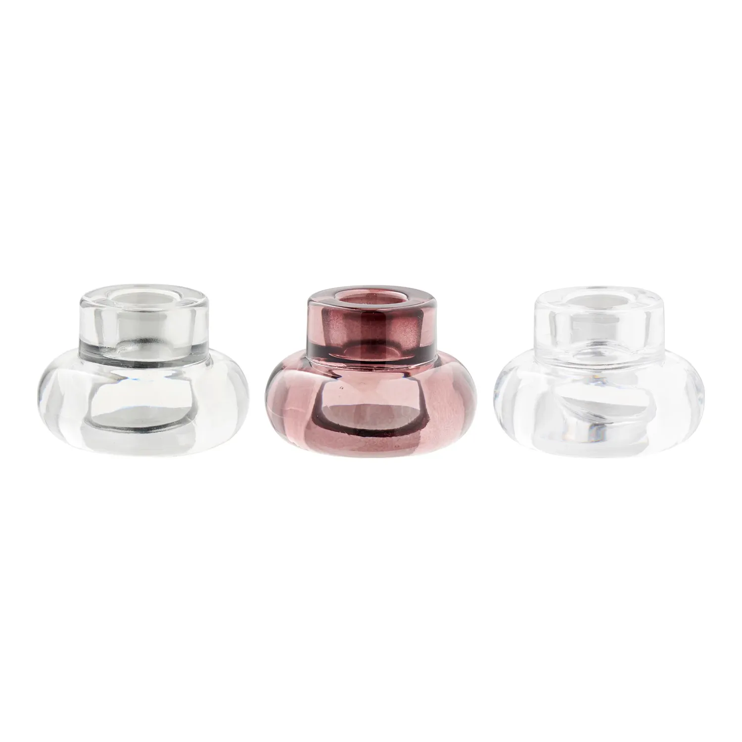 Kerzenhalter Kerzenständer 3er-Set Glas Klar/Rauchgrau/Kastanienbraunrot Kerzenhalter Kerzenständer 3er-Set Glas Klar/Rauchgrau/Kastanienbraunrot