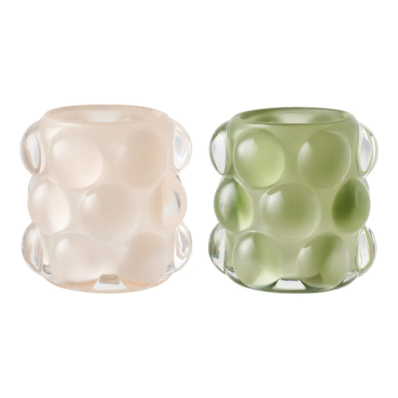 Kerzenhalter 2er-Set Glas Beige/Grün Ø8,5x8 cm Kerzenhalter, Glas, beige/grün, 2er-Set. Modern für Schweizer Zuhause.