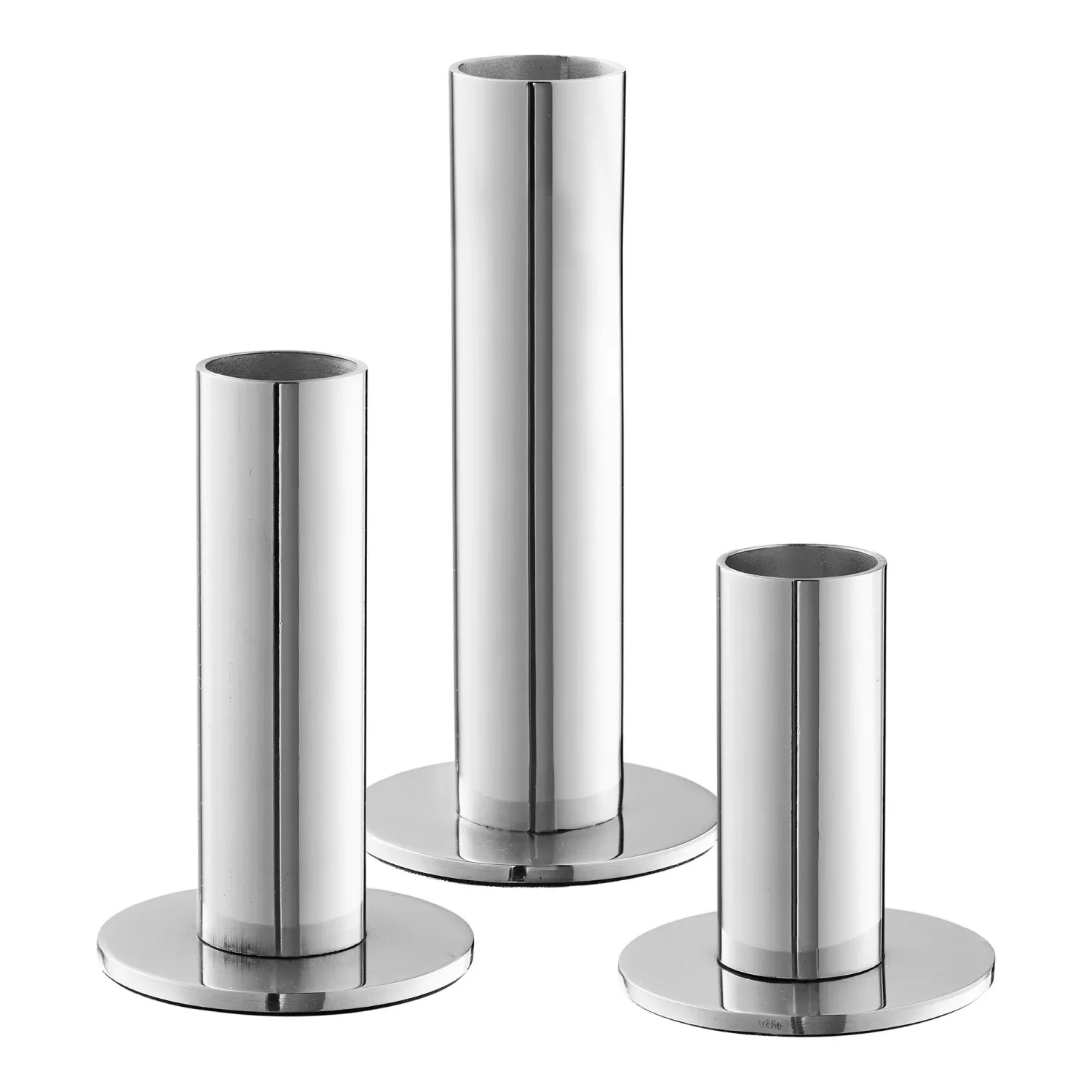Kerzenhalter Kerzenständer 3er-Set Edelstahl Silberfarben Kerzenhalter, Kerzenständer, Edelstahl, silberfarben, 3er-Set. Modern für Schweizer Zuhause.