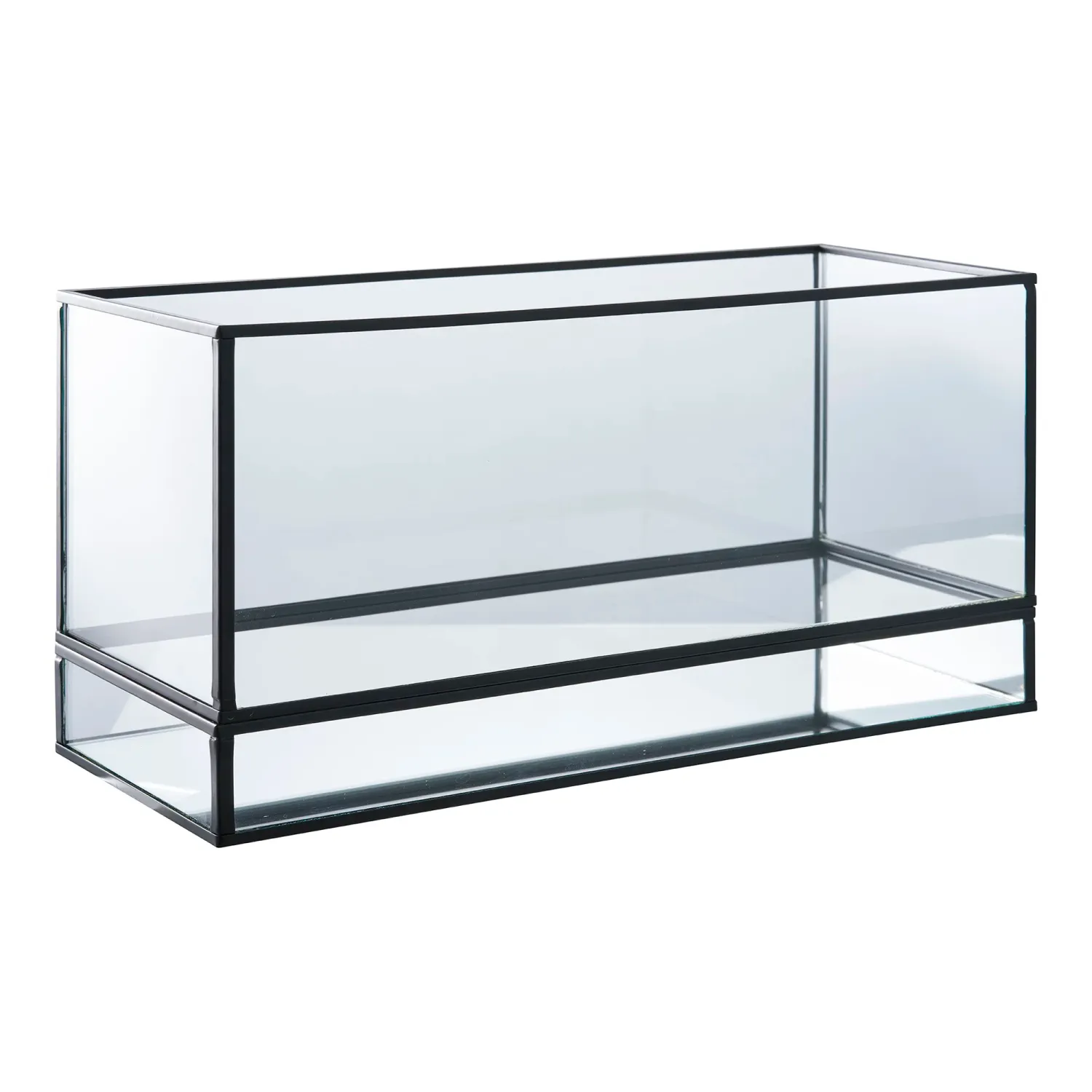Windlicht-Kerzenhalter Glas/Metall Schwarz 30x12x15 cm Windlicht-Kerzenhalter, Metall/Glas, schwarz, 30x12x15cm. Modern für Schweizer Zuhause.
