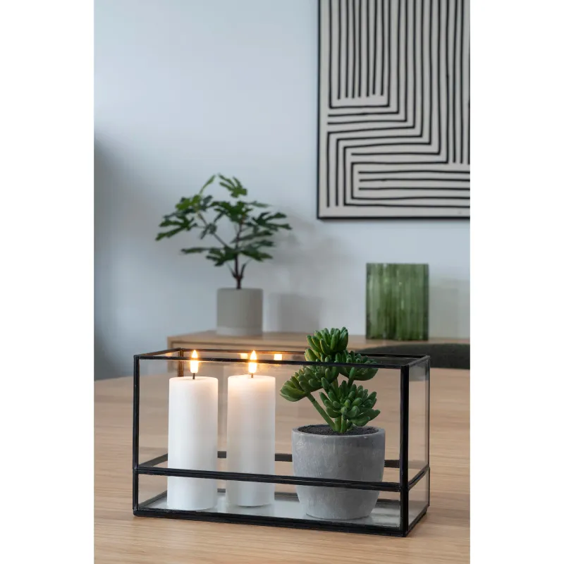 Windlicht-Kerzenhalter Glas/Metall Schwarz 30x12x15 cm