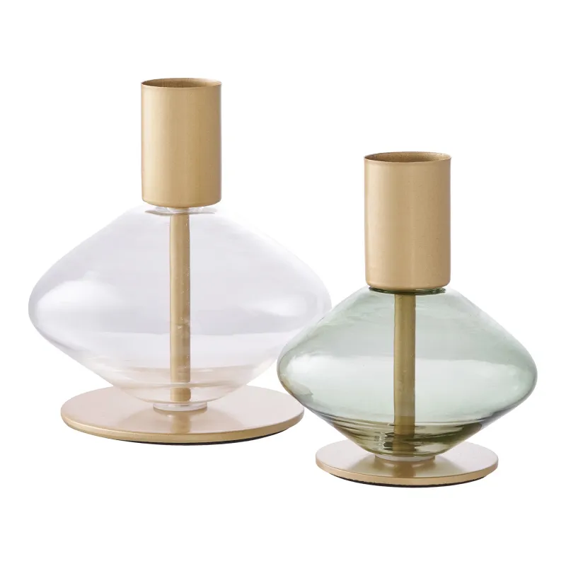 Kerzenhalter 2er-Set Glas/Metall Klar/Grün Kerzenhalter, Glas/Metall, klar/grün, 2er-Set. Modern für Schweizer Zuhause.