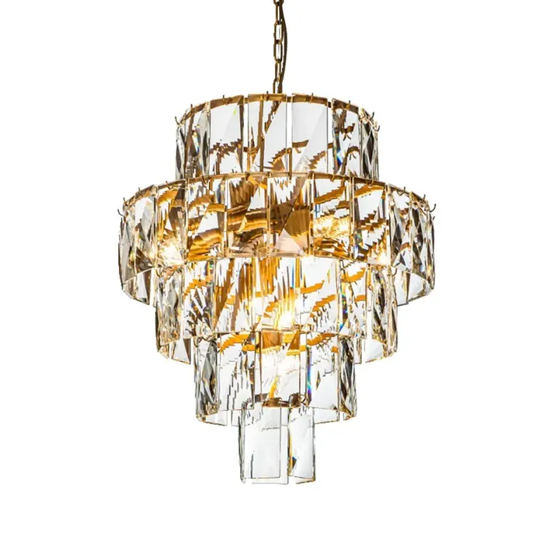 Kronleuchter Basilio Gold Eisen & Glas 60 cm Kronleuchter Basilio in Gold, 60cm. Moderner Kristallleuchter aus Eisen und Glas für Schweizer Wohnräume.