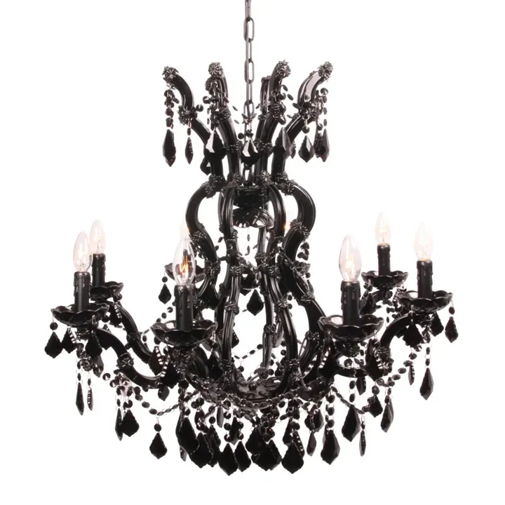 Kronleuchter Maria Theresa Schwarz Eisen & Glas 78 cm Kronleuchter Maria Theresa in Schwarz, 78cm. Barocker Kristallleuchter aus Eisen und Glas für Schweizer Wohnräume.