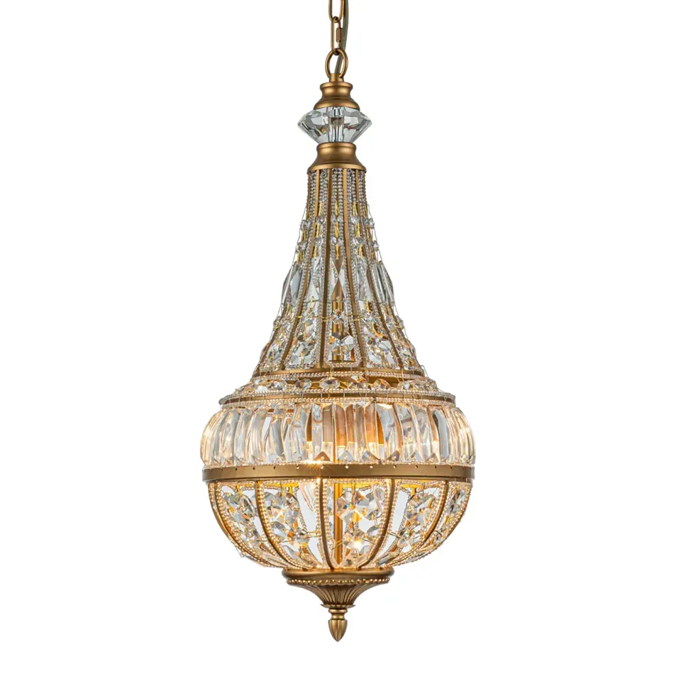 Kronleuchter Colosseo Gold Eisen & Glas 80 cm Kronleuchter Colosseo in Gold, 80cm. Luxuriöser Kristall-Korblüster aus Eisen und Glas für Schweizer Räume.