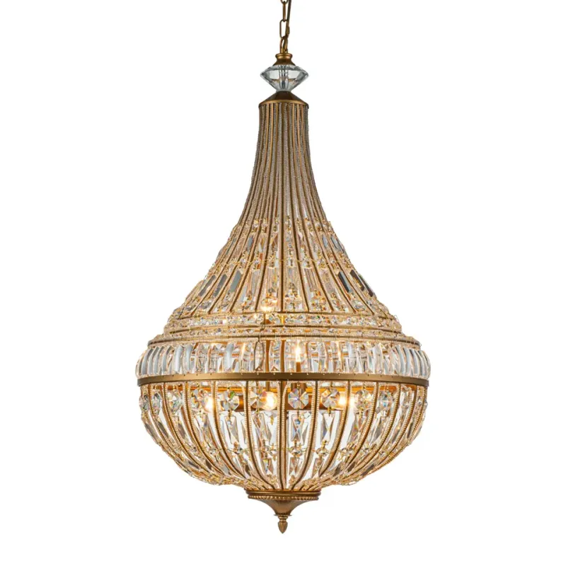 Kronleuchter Colosseo Gold Eisen & Glas 135 cm Kronleuchter Colosseo in Gold, 135cm. Grosser luxuriöser Kristall-Korblüster aus Eisen und Glas für Schweizer Räume.