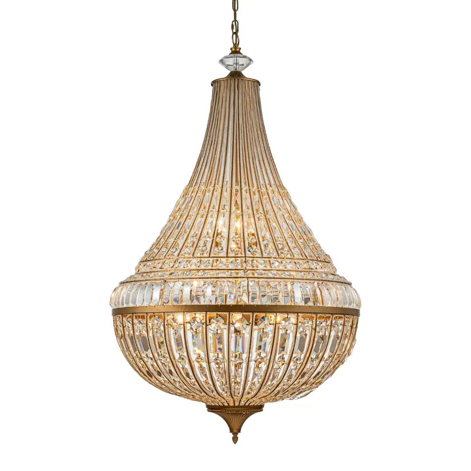 Kronleuchter Colosseo Gold Eisen & Glas 135x80 cm Kronleuchter Colosseo in Gold, 135cm. Grosser, schwerer Kristall-Korblüster aus Eisen und Glas für Schweizer Räume