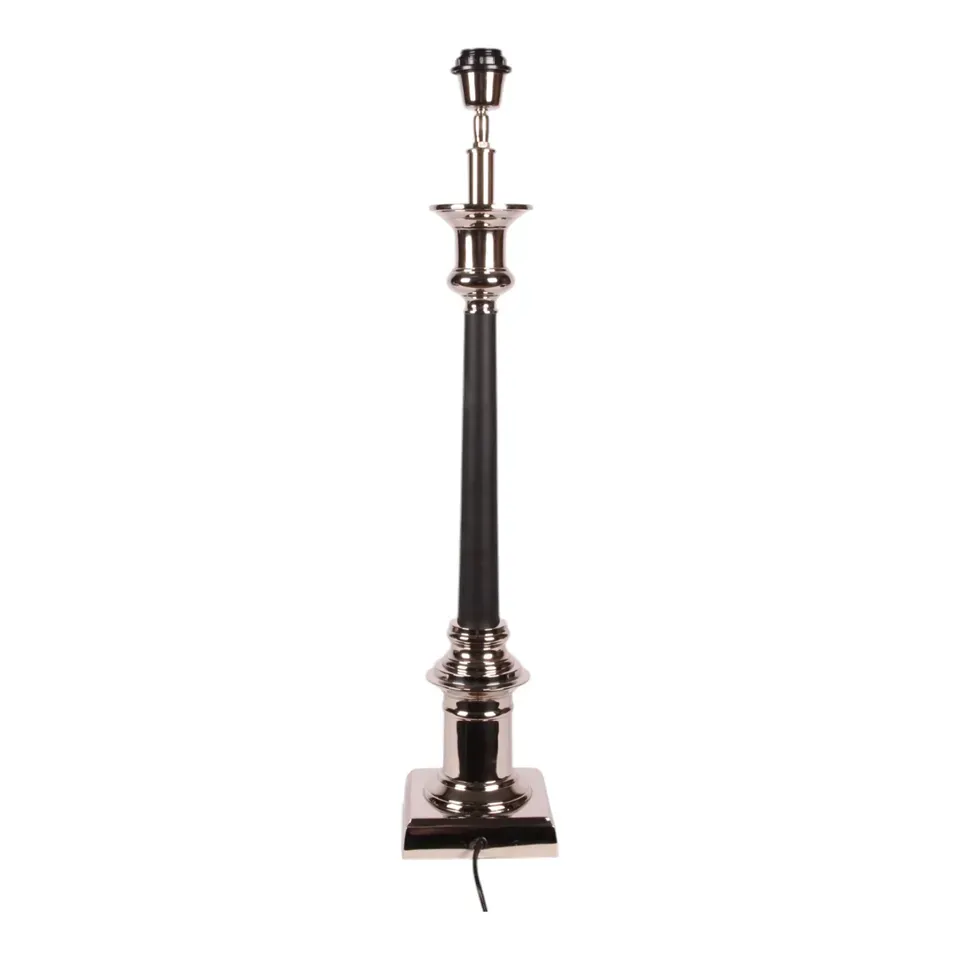 Tischleuchtenfuss Silber Schwarz, 75cm. Grosser klassischer Lampenfuss aus Aluminium für Schweizer Wohnräume.
