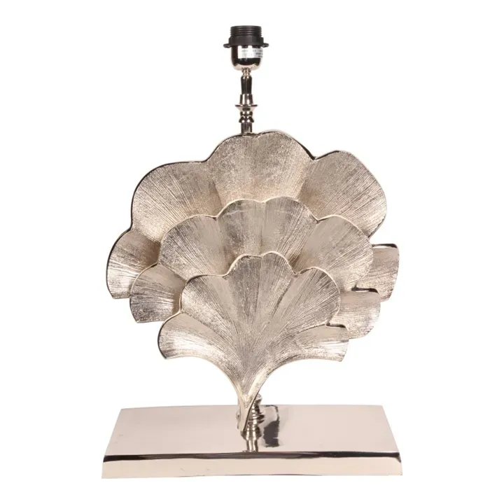 Tischleuchtenfuss Ginkgo Silber Aluminium 51 cm Tischleuchtenfuss Ginkgo in Silber, 51cm. Extravaganter Lampenfuss aus Aluminium für Schweizer Wohnräume.