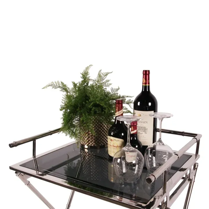 Eleganter Serviertisch, Butler-Tablett-Tisch Silber Glas Stahl 85x60x50 cm