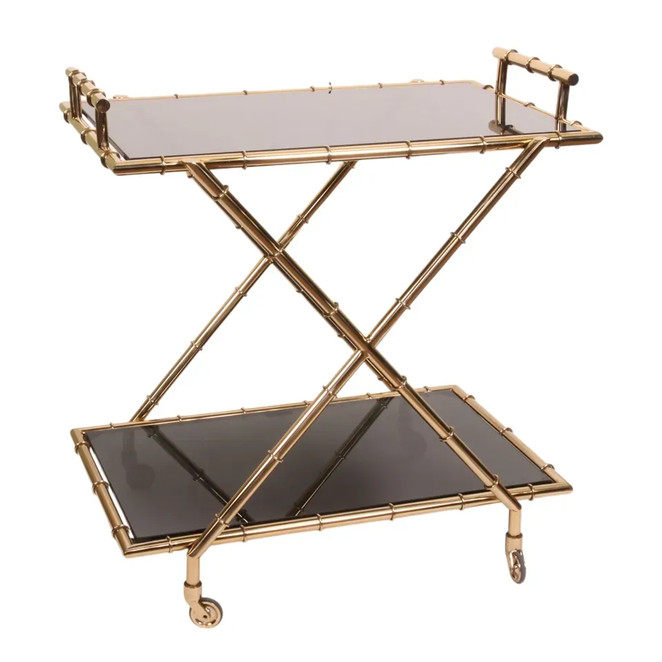 Servierwagen Gold Glas Stahl 88x56x82 cm Servierwagen, Stahl und Rauchglas, gold, 88x56x82cm. Glamouröser Servierwagen für Schweizer Zuhause.