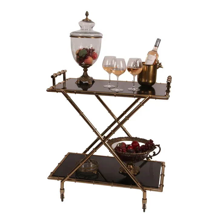 Servierwagen Gold Glas Stahl 88x56x82 cm