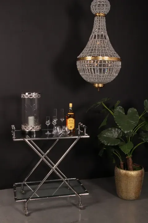 Servierwagen Silber Glas Stahl 88x56x82 cm