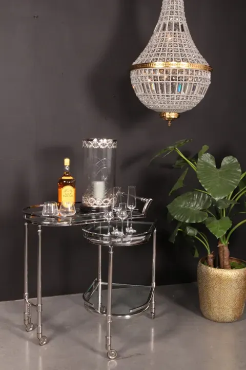 Barwagen, Servierwagen, Silber Glas Stahl 83x41x75 cm