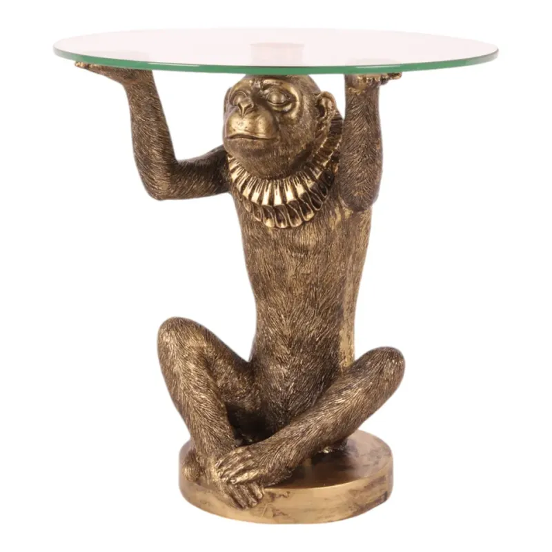Beistelltisch Affe Kunstharz Braun Bronze ø25 cm Beistelltisch Affe, Kunstharz und Glas, braun und bronze, 26.5x25x25cm. Origineller Beistelltisch für Schweizer Zuhause.