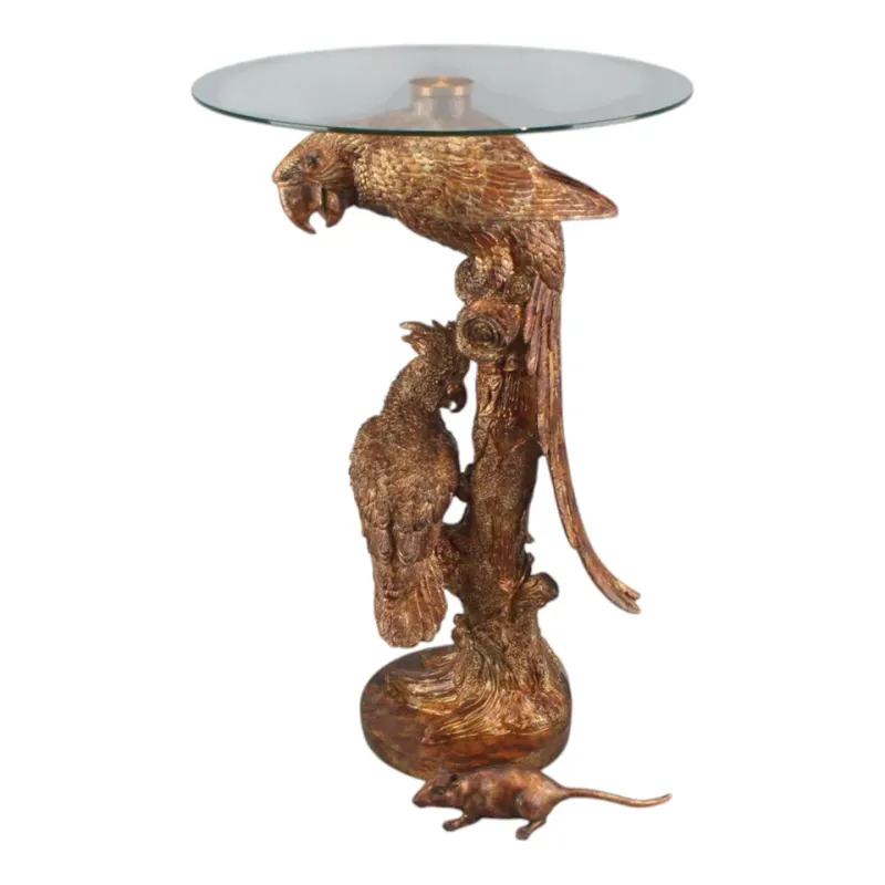 Beistelltisch Papagei Kunstharz Bronze Gold ø40 cm Beistelltisch Papagei, Kunstharz und Glas, bronze und gold, 62x40x40cm. Exotischer Beistelltisch für Schweizer Zuhause.